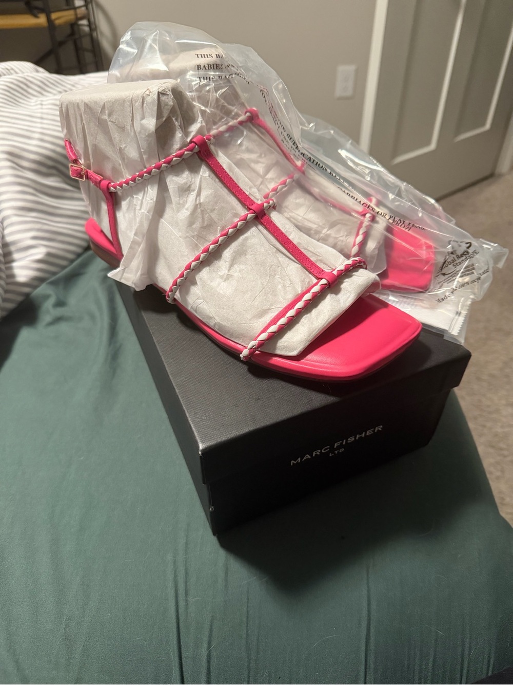 Marc Fisher Hot Pink Braided-Strap Square-Toe Sandals